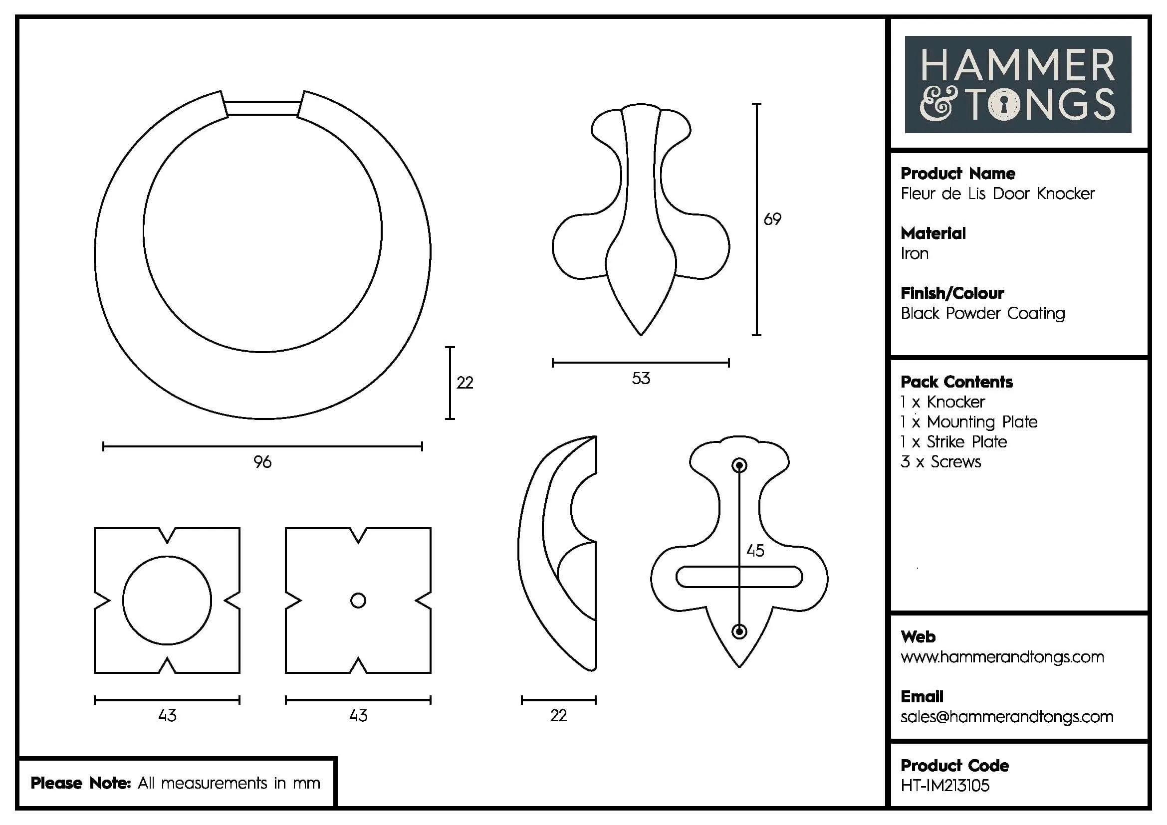 140mm Black Fleur De Lis Door Knocker - By Hammer & Tongs