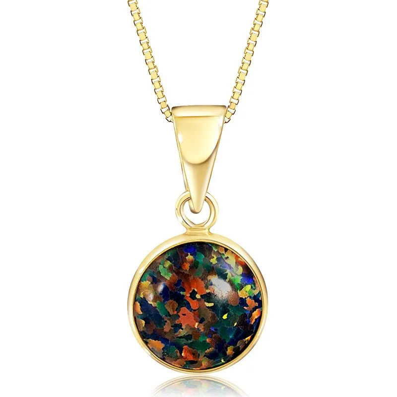 14K Yellow Gold Round Black Opal 8mm Pendant