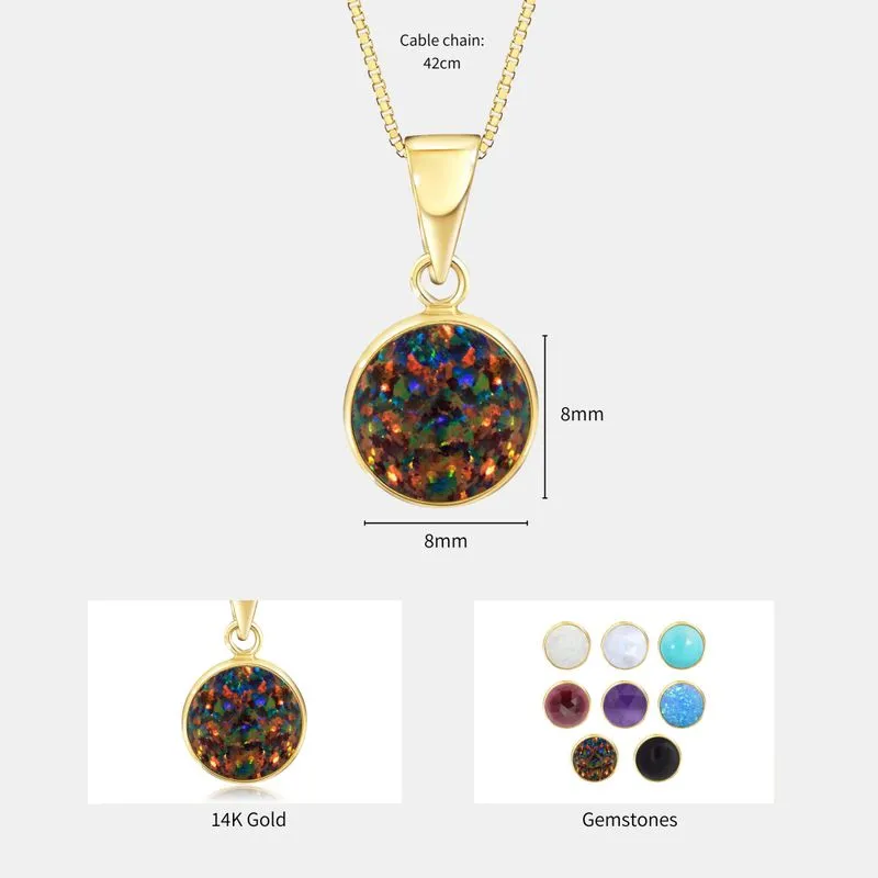 14K Yellow Gold Round Black Opal 8mm Pendant