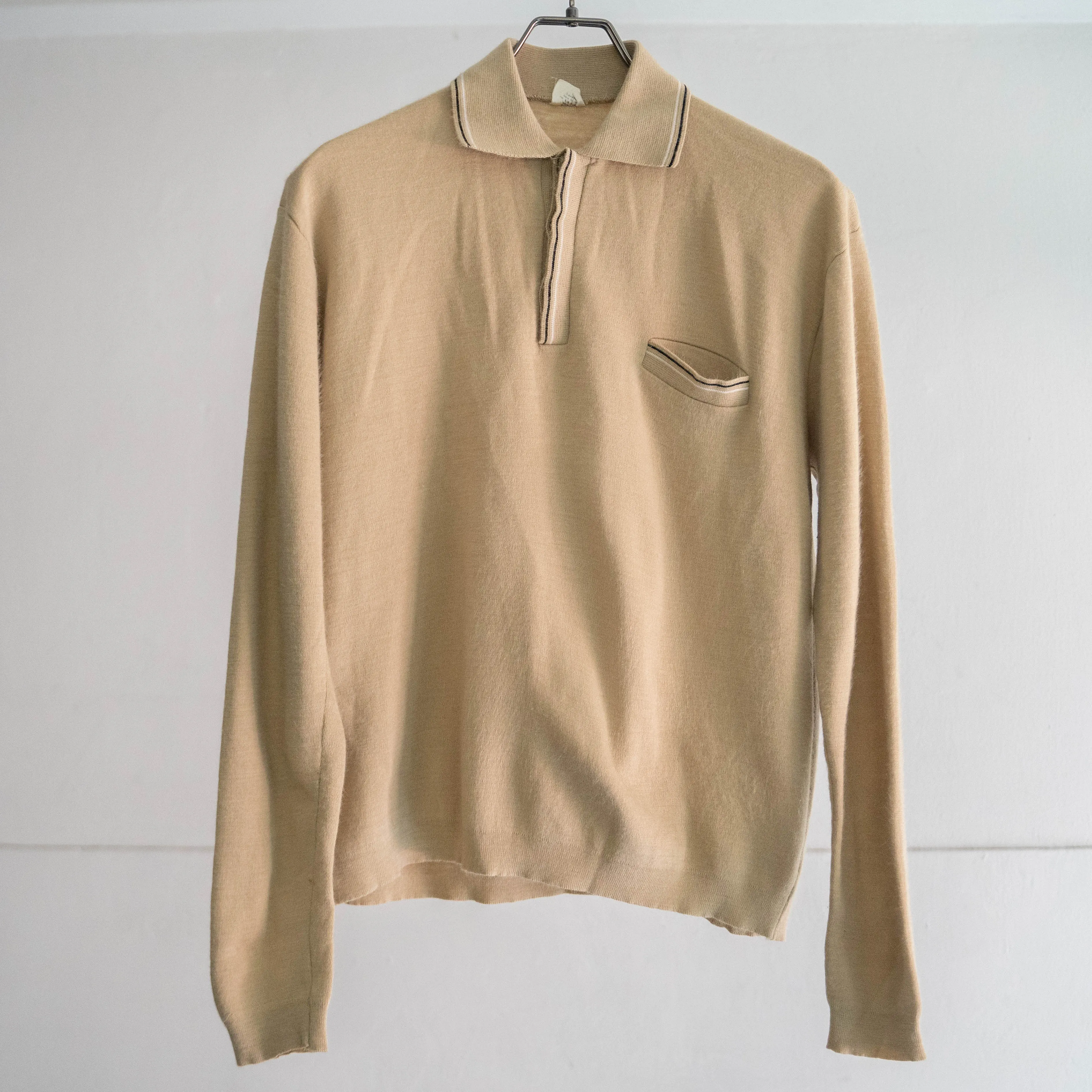 1970-80s italy camel brown color knit polo shirt