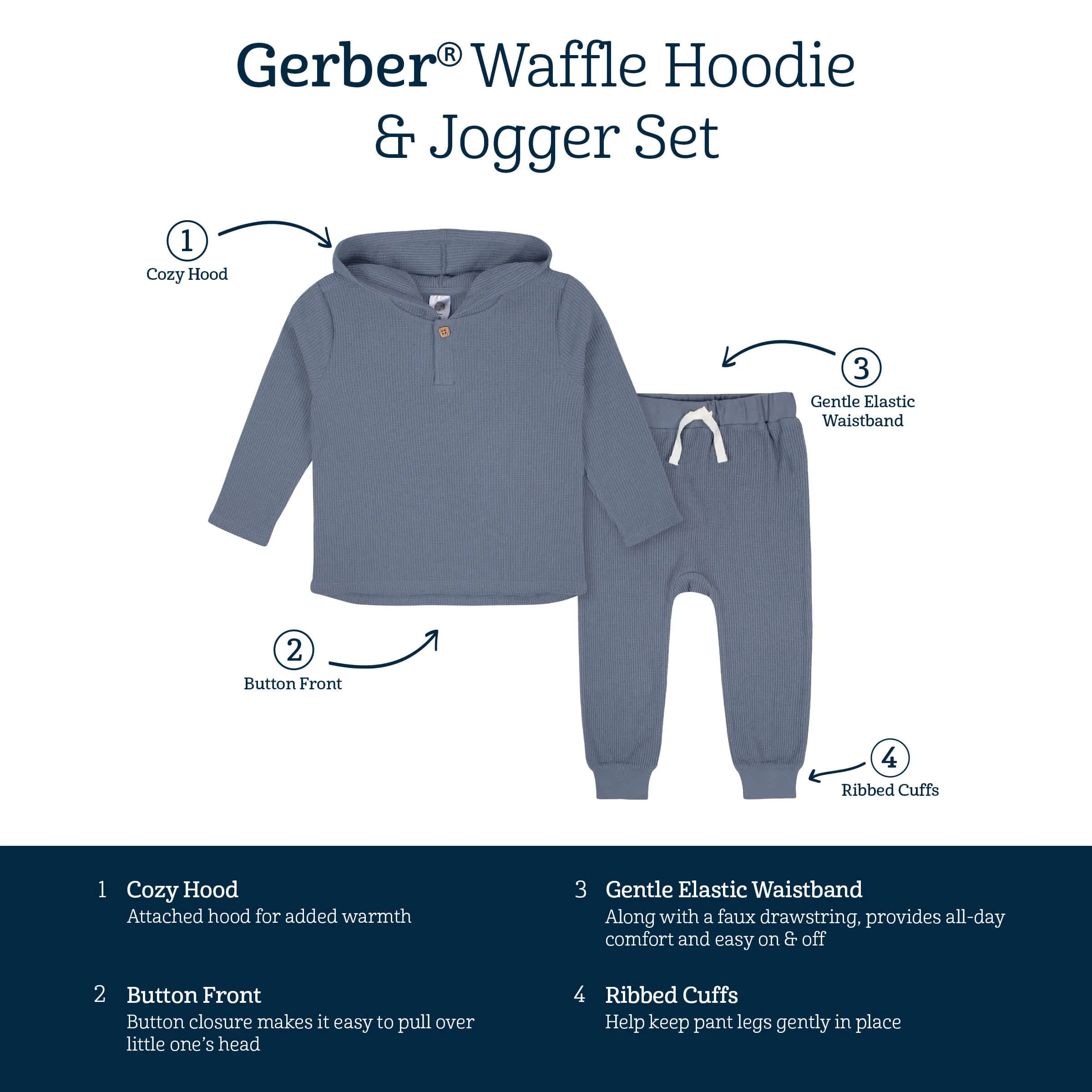 2-Piece Infant & Toddler Boys Dusty Blue Waffle Hoodie & Jogger Set