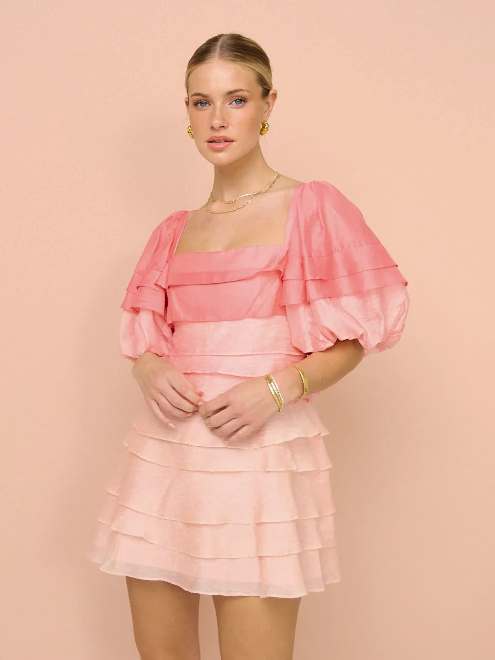 Acler Kirton Mini Dress in Pearl Pink Mix