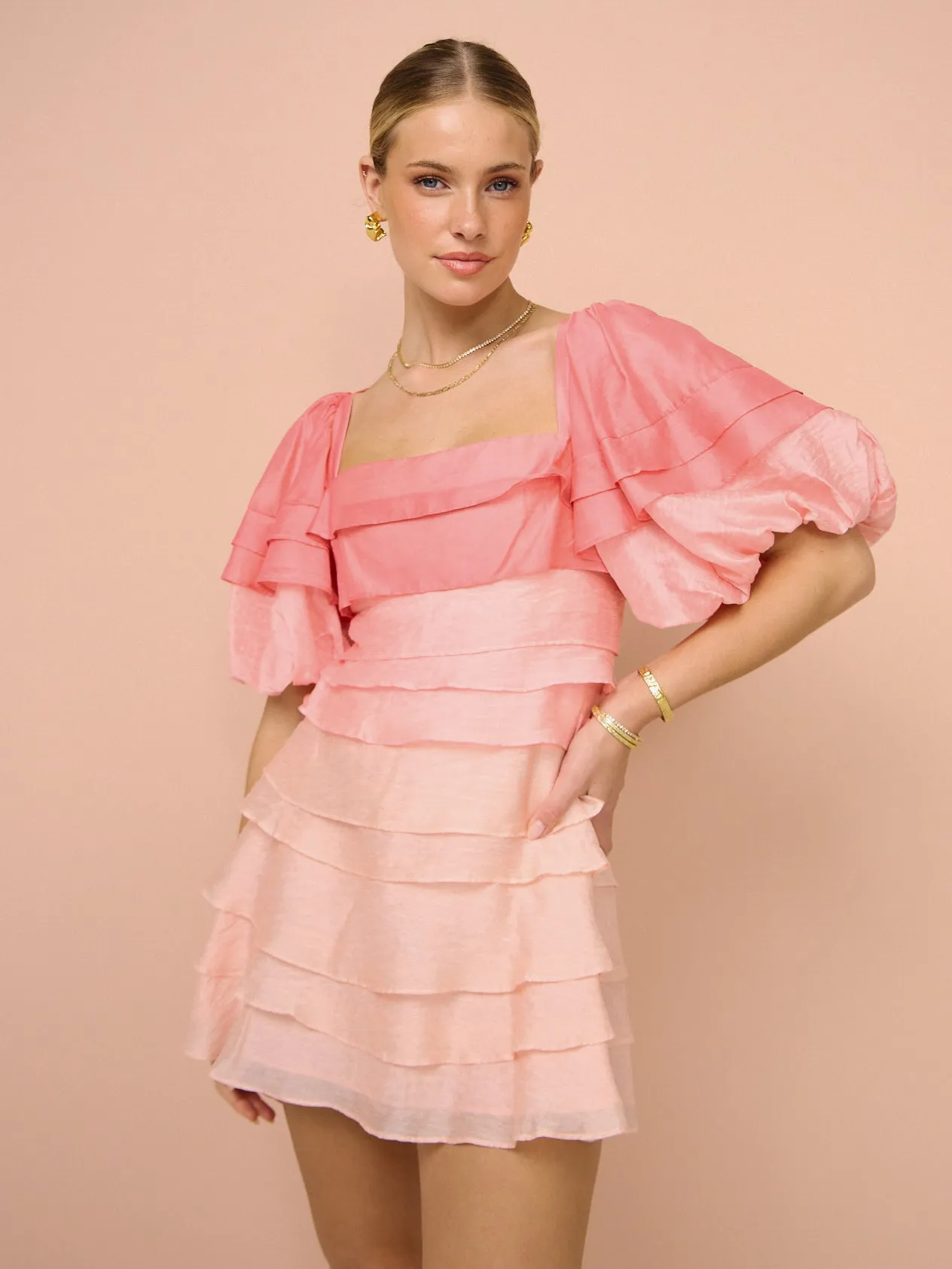 Acler Kirton Mini Dress in Pearl Pink Mix