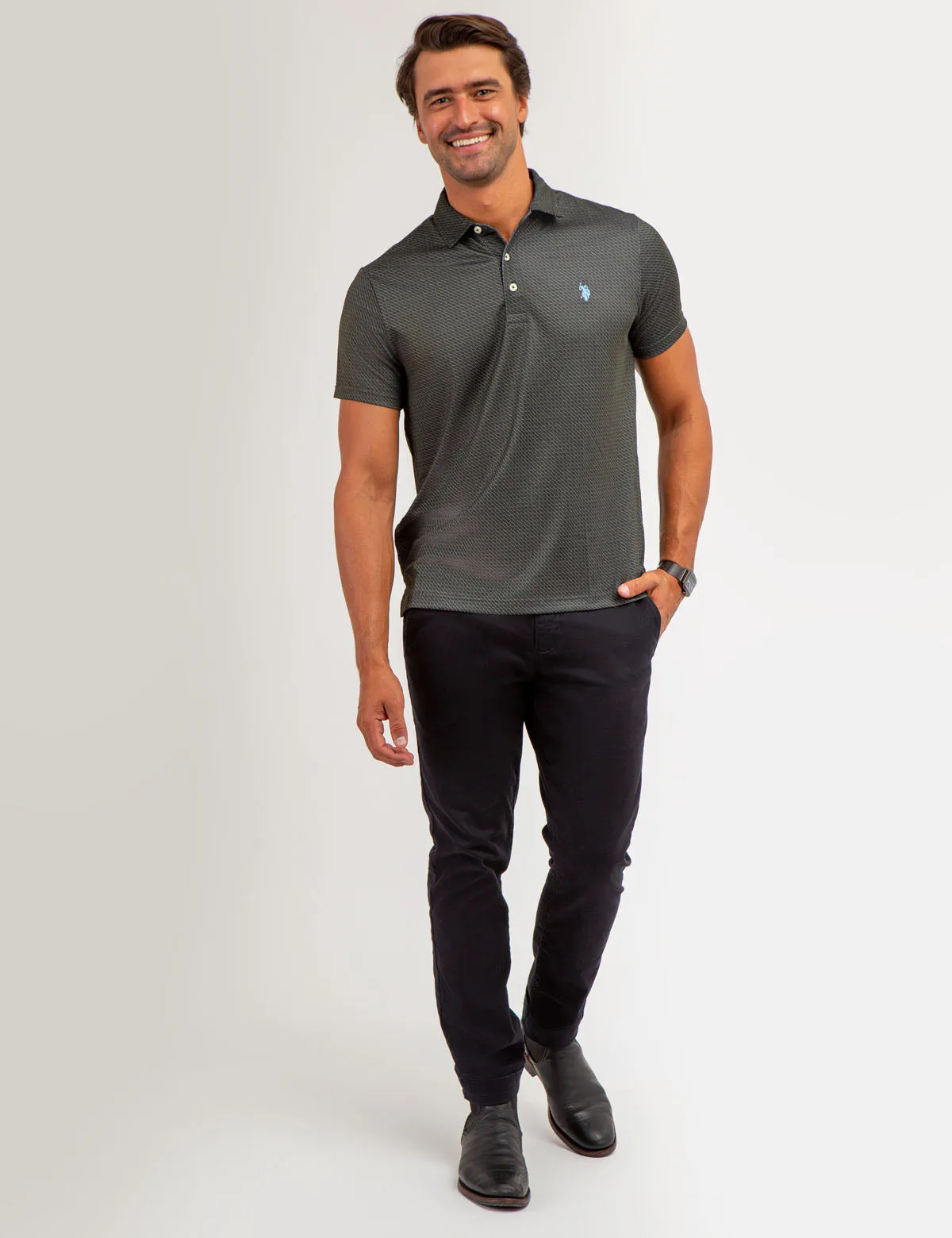 ALLOVER WAVE PRINT INTERLOCK POLO SHIRT