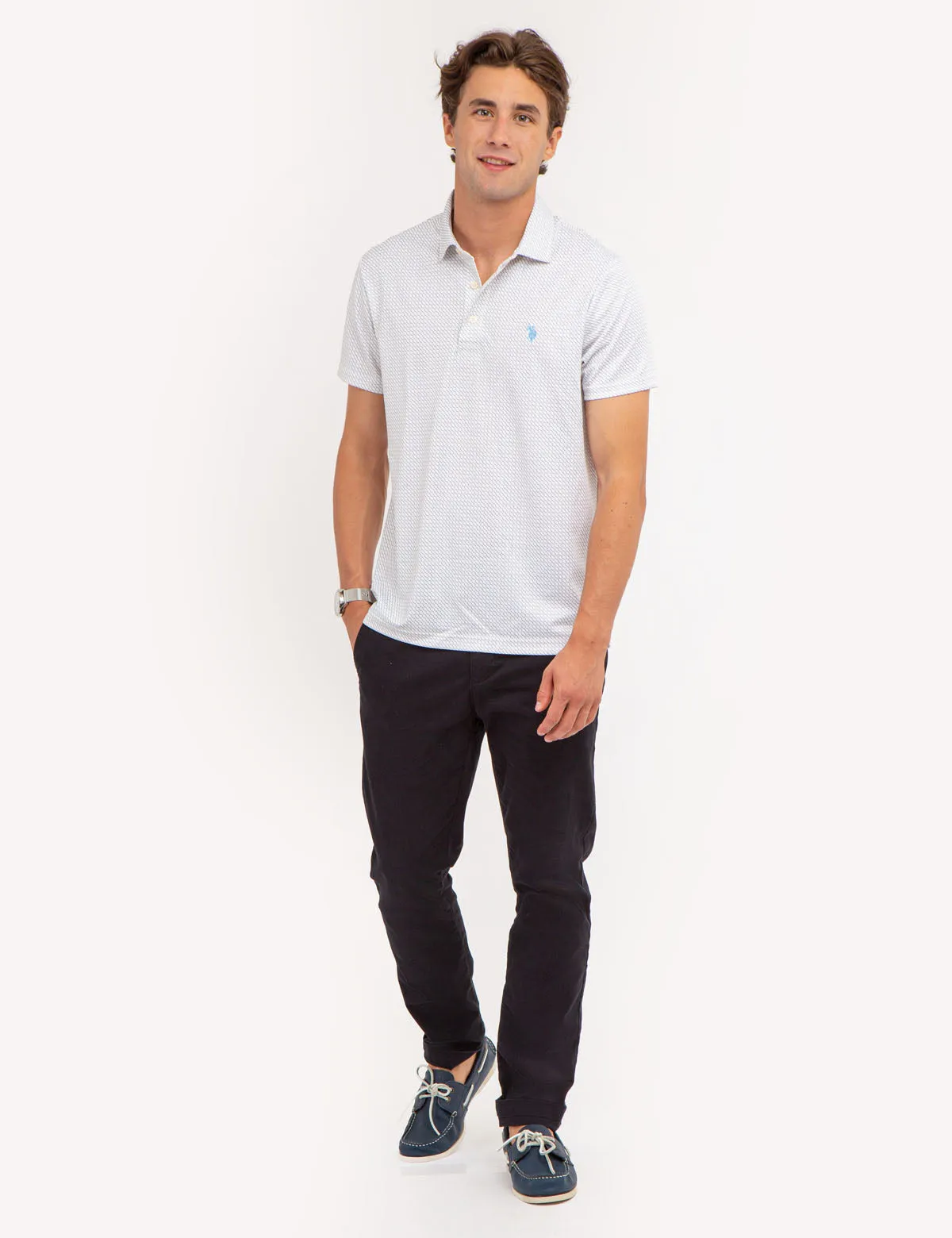 ALLOVER WAVE PRINT INTERLOCK POLO SHIRT