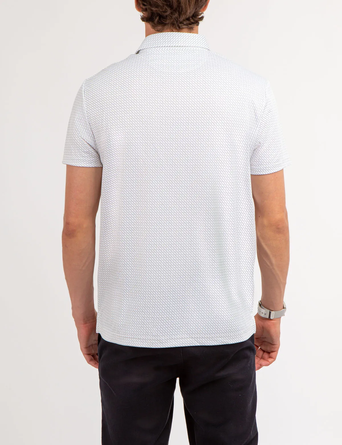 ALLOVER WAVE PRINT INTERLOCK POLO SHIRT