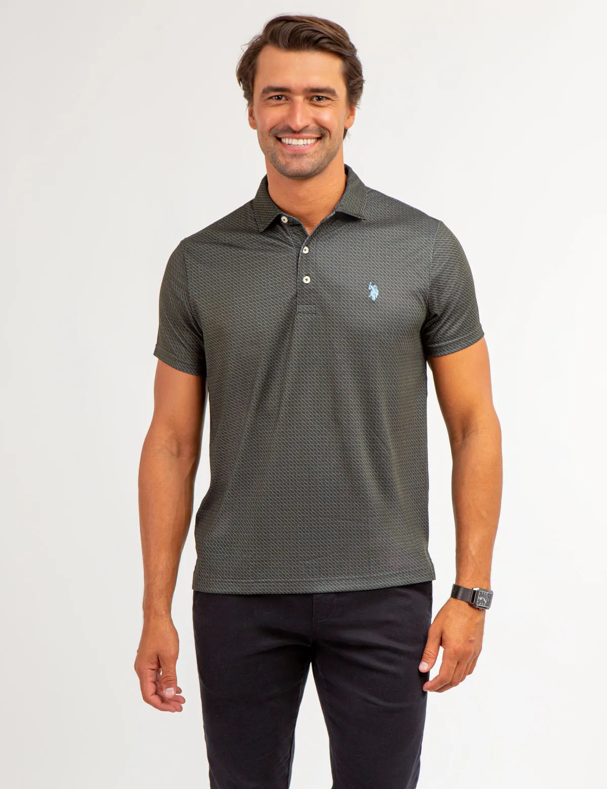 ALLOVER WAVE PRINT INTERLOCK POLO SHIRT