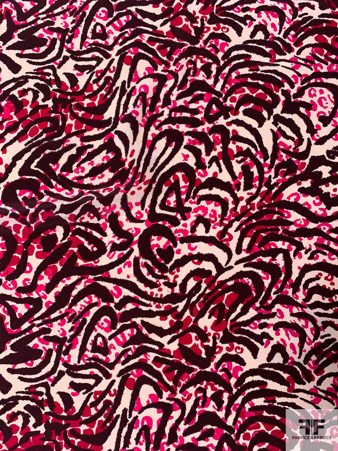 Animal Pattern Printed Silk Crepe de Chine - Magenta / Berry Red / Eggplant