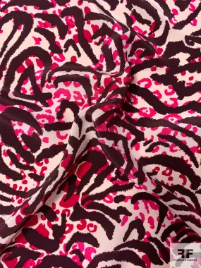 Animal Pattern Printed Silk Crepe de Chine - Magenta / Berry Red / Eggplant