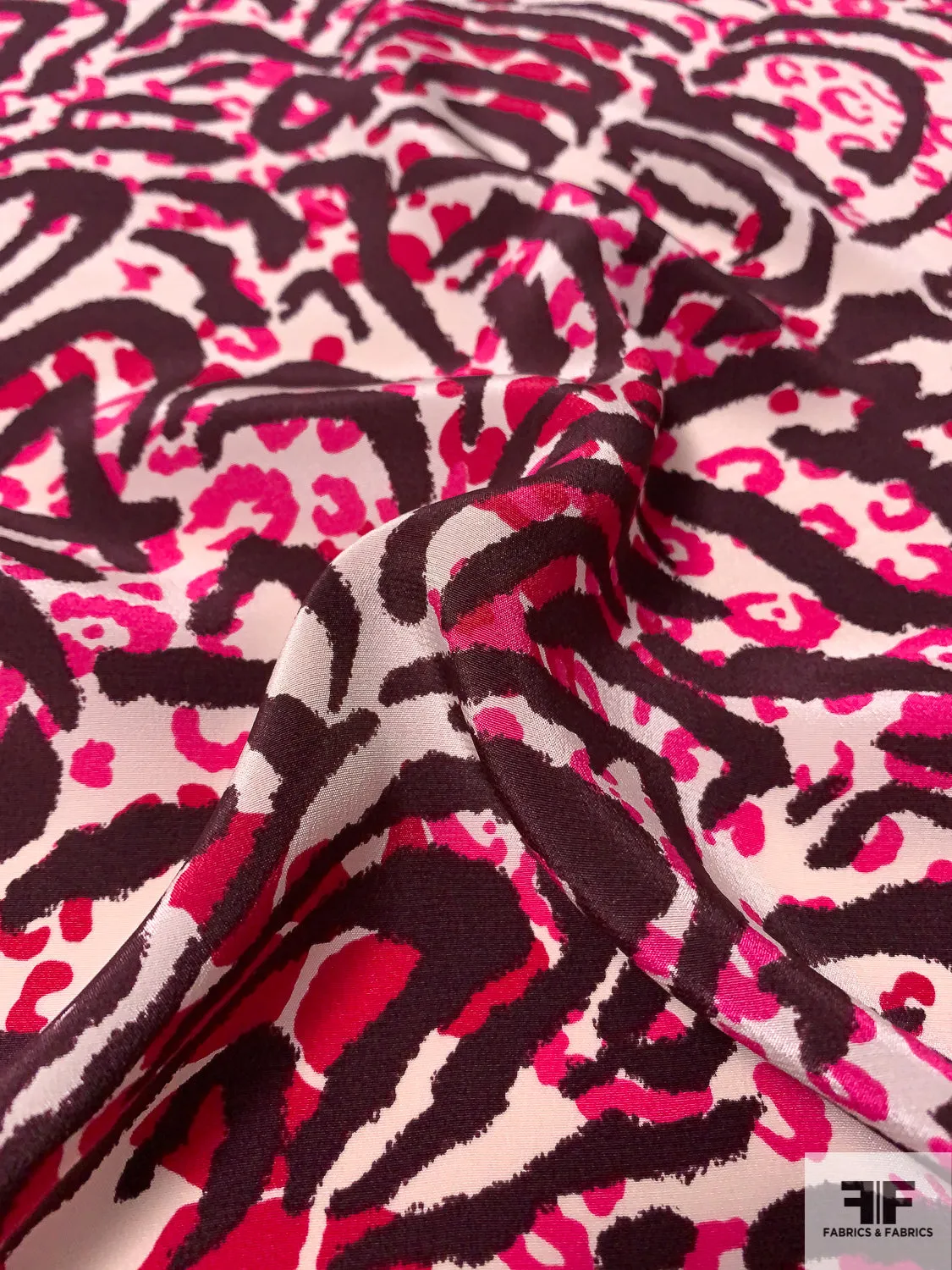 Animal Pattern Printed Silk Crepe de Chine - Magenta / Berry Red / Eggplant