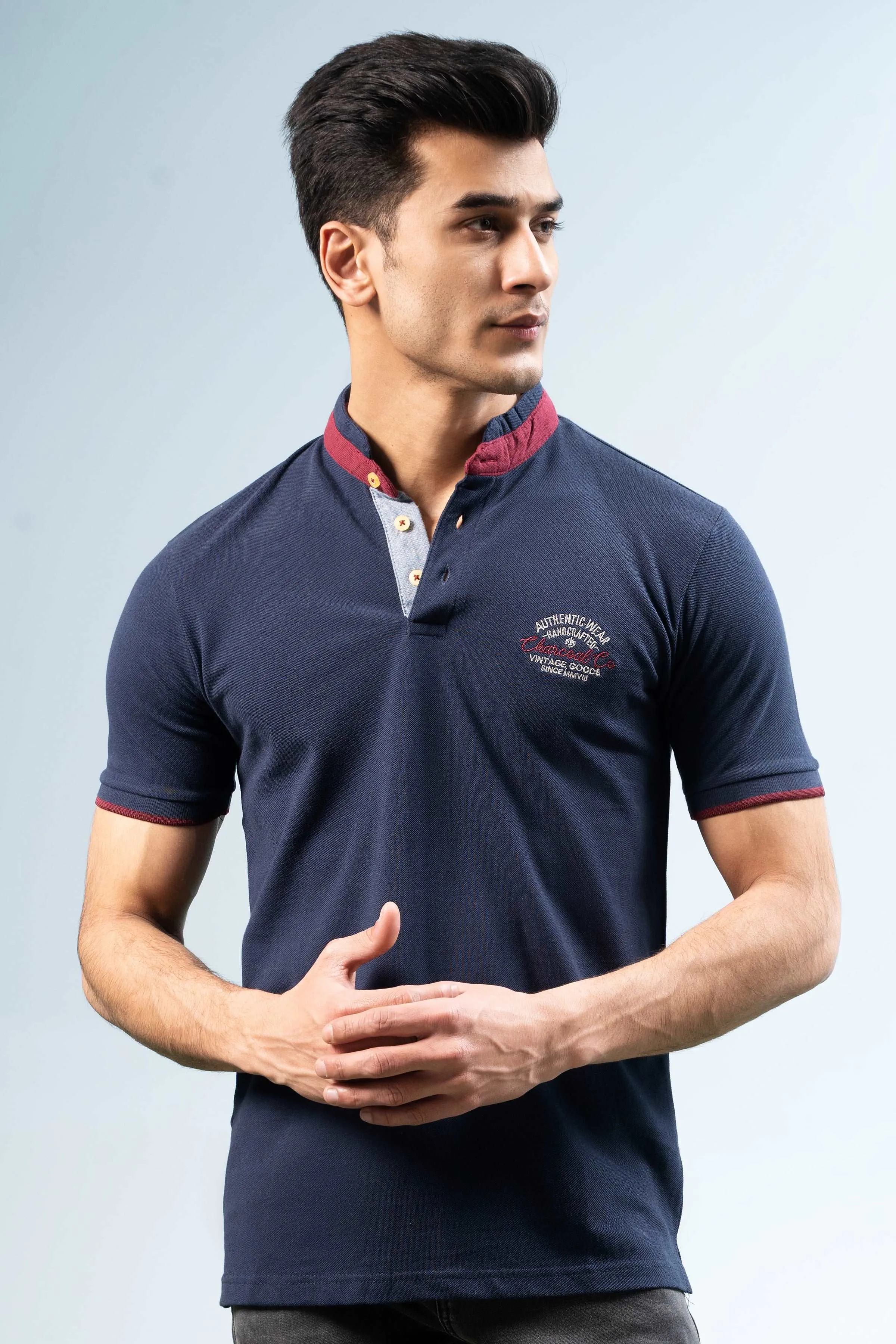 BAN COLLAR POLO NAVY