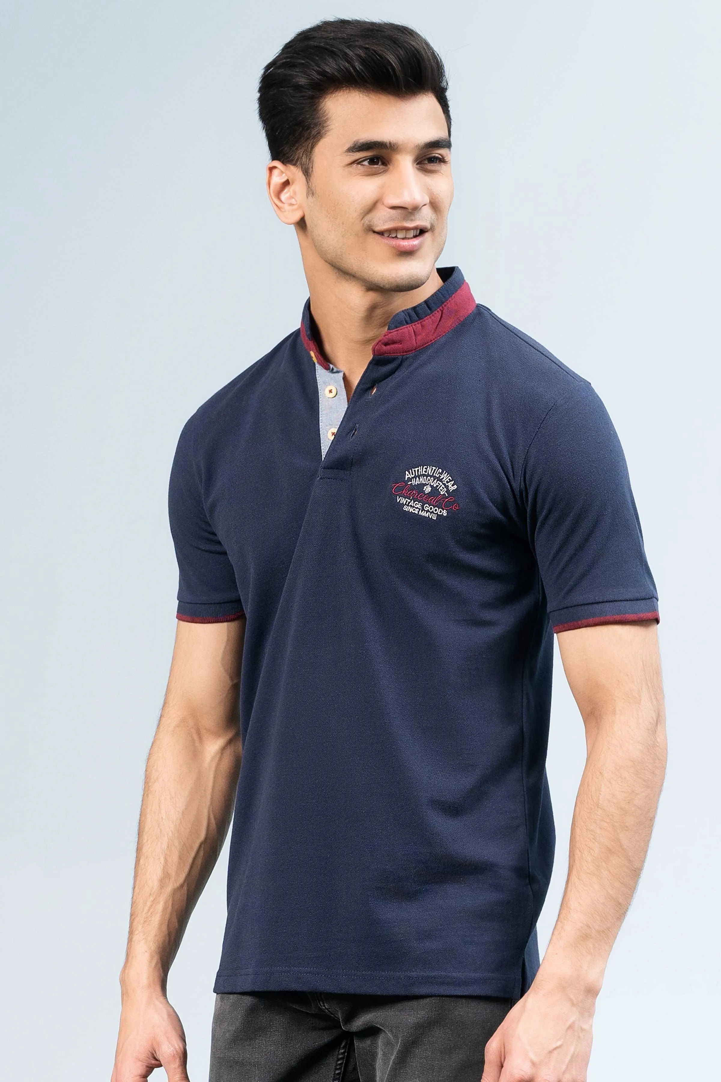 BAN COLLAR POLO NAVY