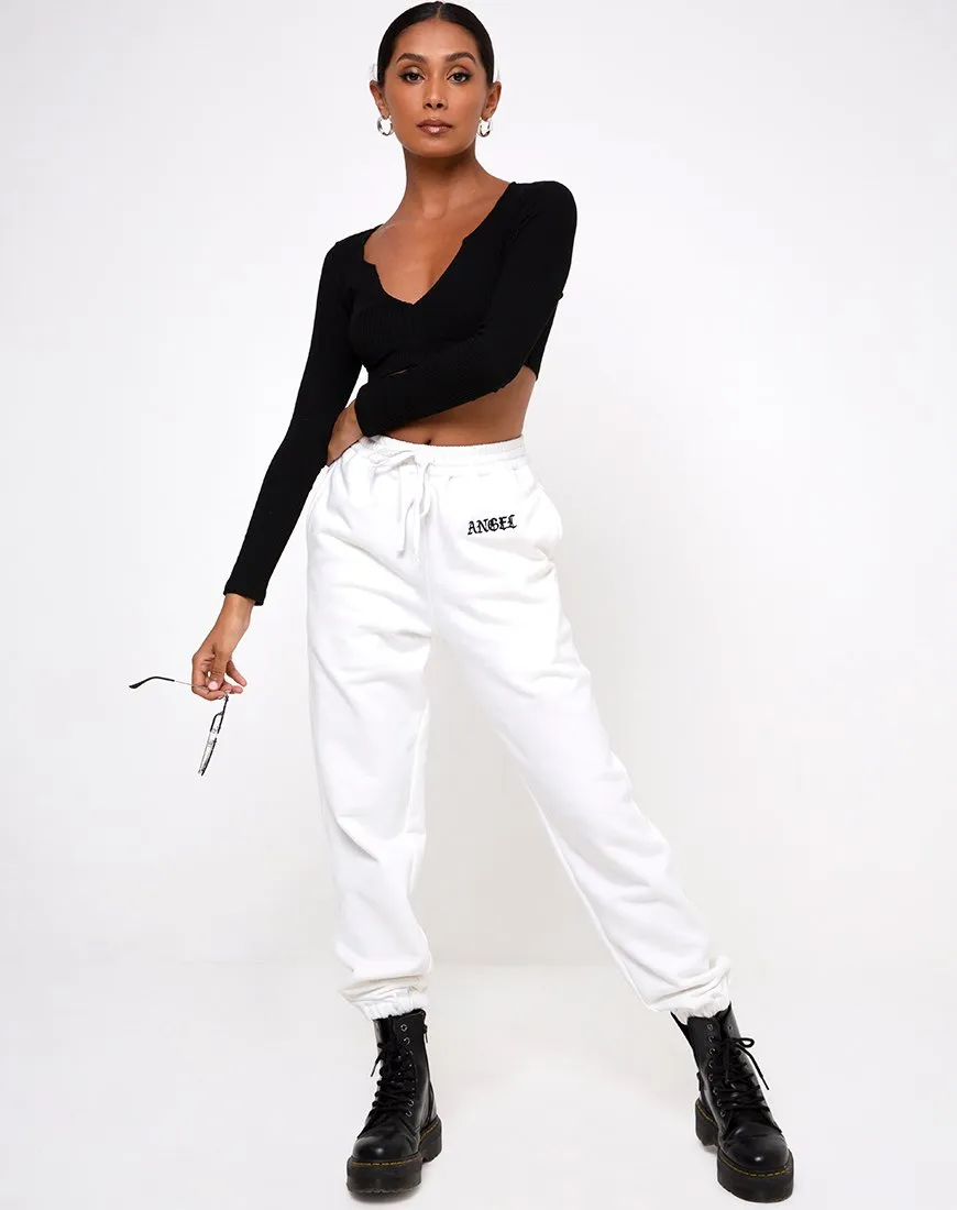 Basta Jogger in White with 'Angel' Embro Black