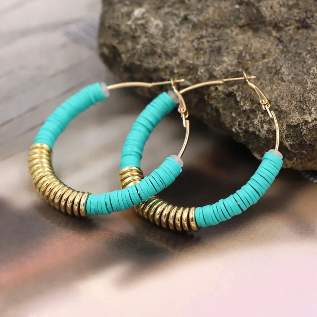 Beaded Hoop Earrings - Beaded Earrings, White Hoops, Pink Hoops, Black Hoops, Green Hoops, Teal Hoops