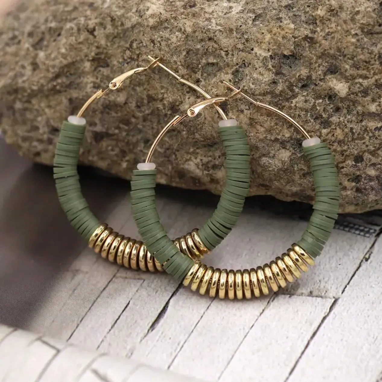 Beaded Hoop Earrings - Beaded Earrings, White Hoops, Pink Hoops, Black Hoops, Green Hoops, Teal Hoops