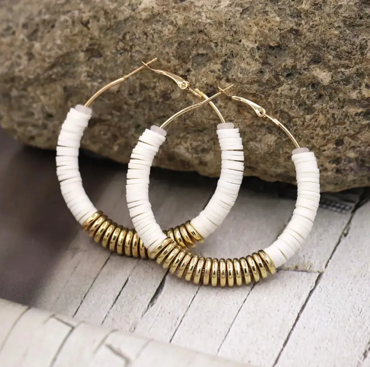 Beaded Hoop Earrings - Beaded Earrings, White Hoops, Pink Hoops, Black Hoops, Green Hoops, Teal Hoops