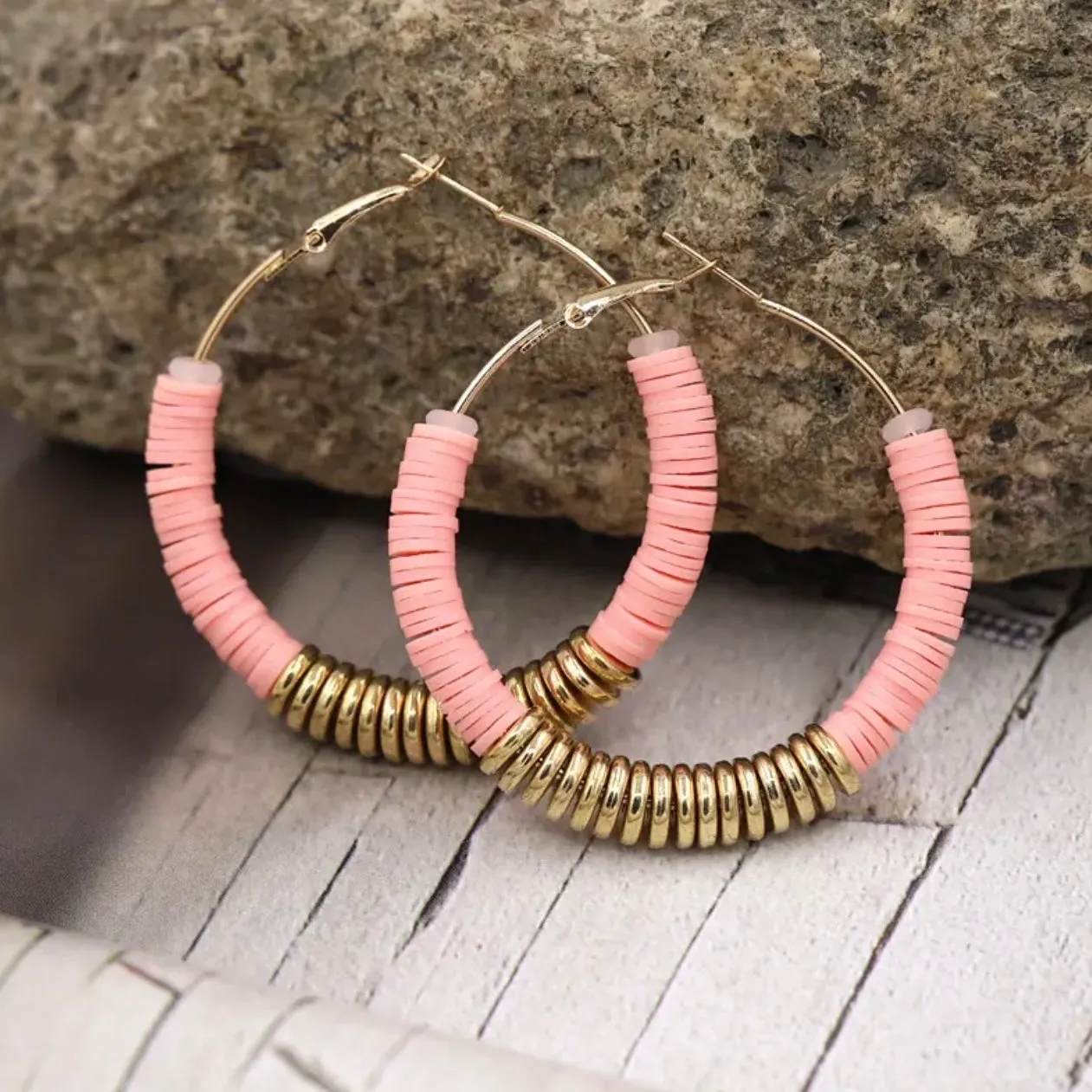 Beaded Hoop Earrings - Beaded Earrings, White Hoops, Pink Hoops, Black Hoops, Green Hoops, Teal Hoops