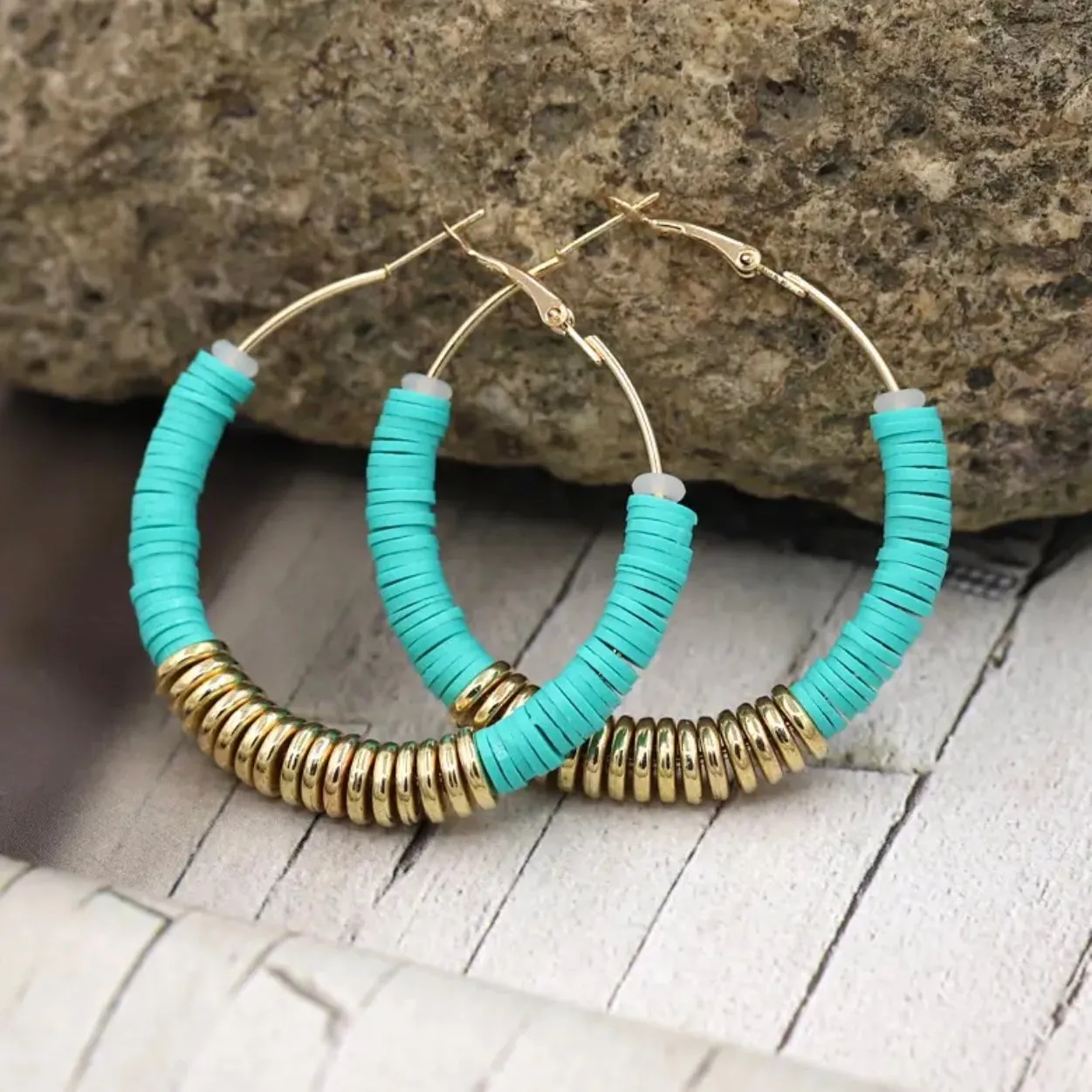 Beaded Hoop Earrings - Beaded Earrings, White Hoops, Pink Hoops, Black Hoops, Green Hoops, Teal Hoops