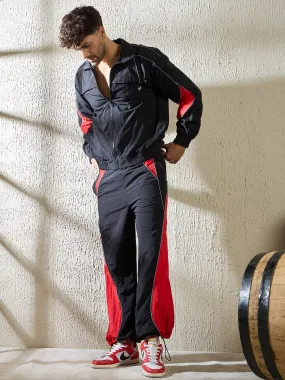 Black and Red Crinkle Cut and Sew Tracksuit