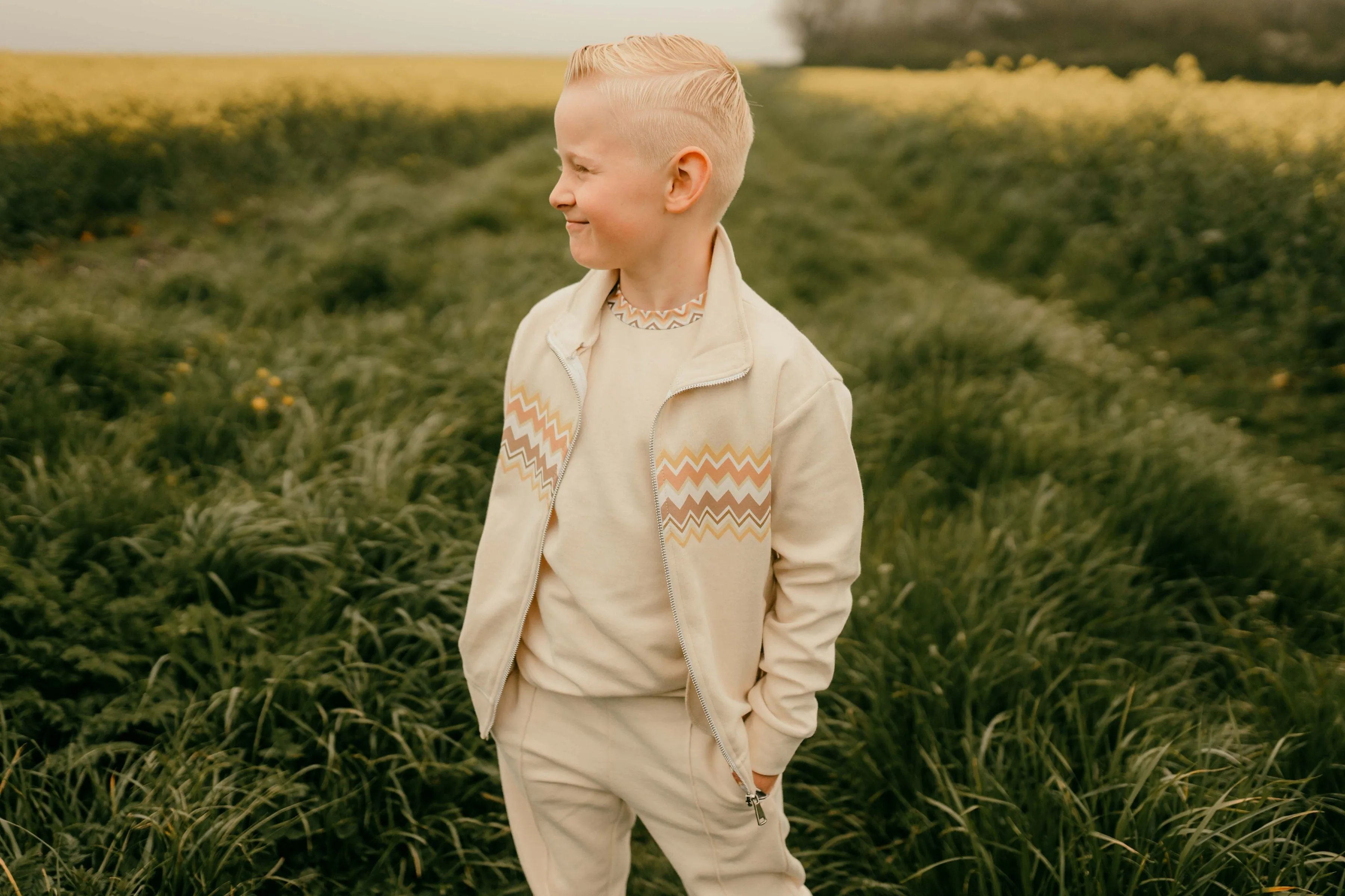 Boys Cream Zig Zag Tracksuit