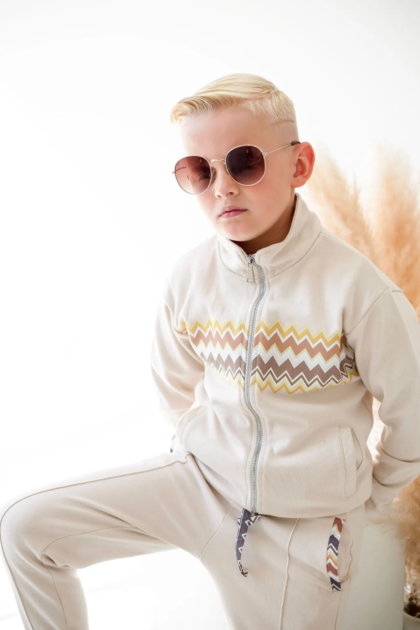 Boys Cream Zig Zag Tracksuit