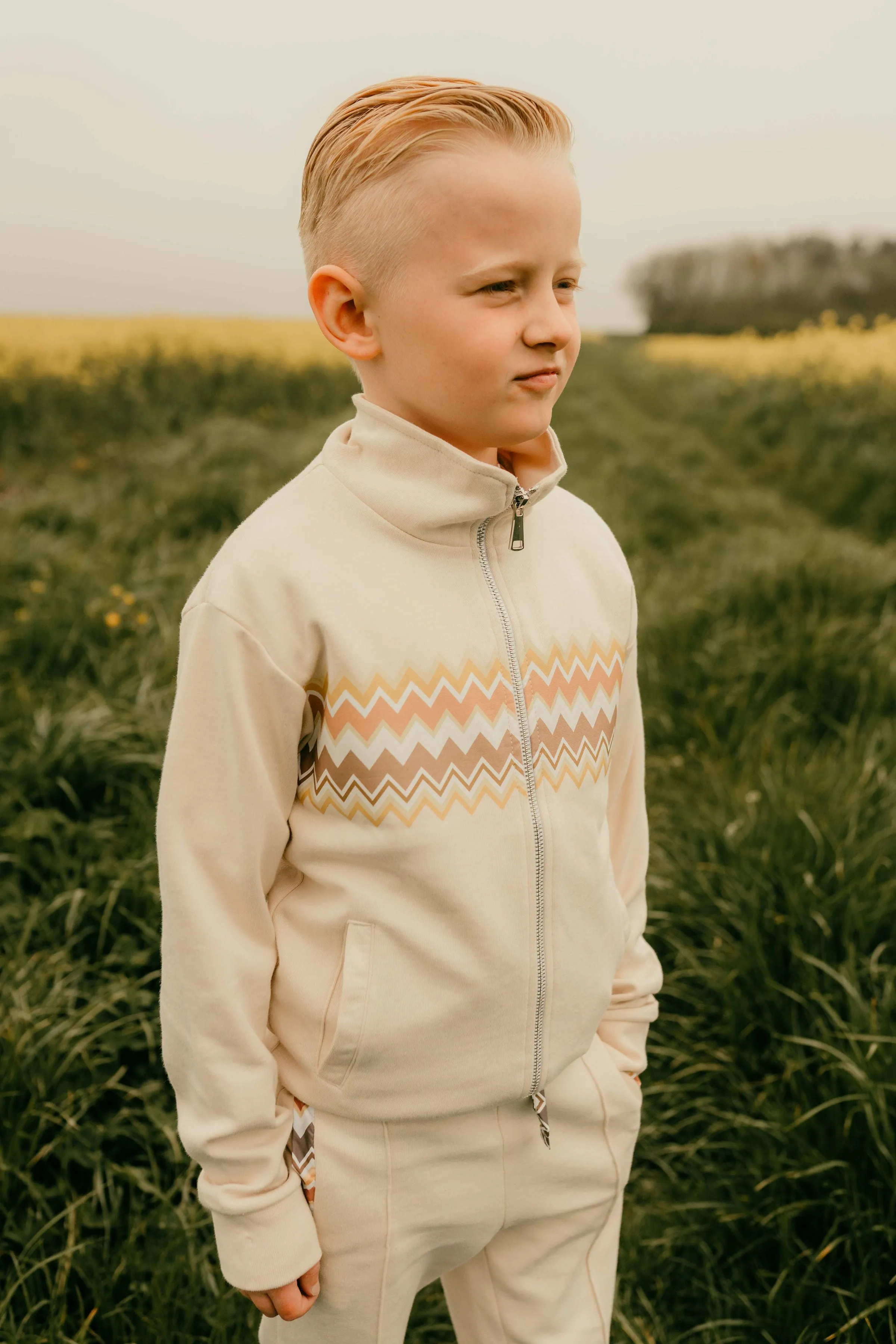 Boys Cream Zig Zag Tracksuit