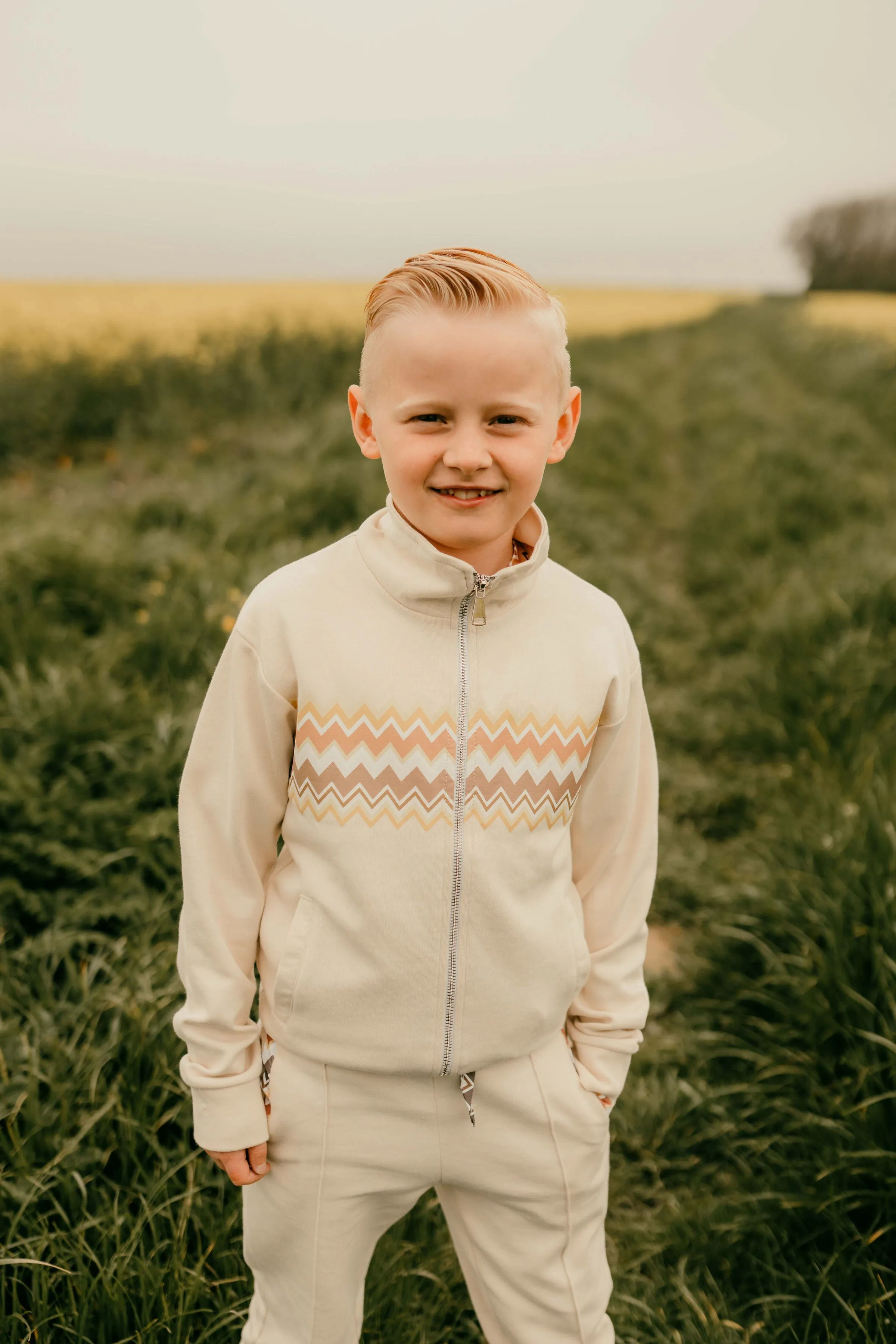 Boys Cream Zig Zag Tracksuit