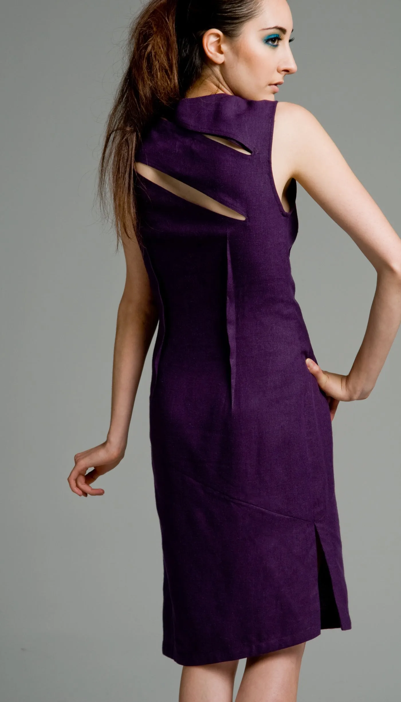 Classic Cut Out Dress in Hemp Blend w/ Reversible Obi Belt