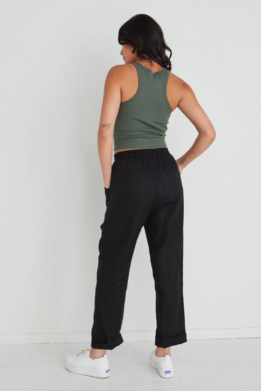 Cruise Black Linen Tapered Jogger