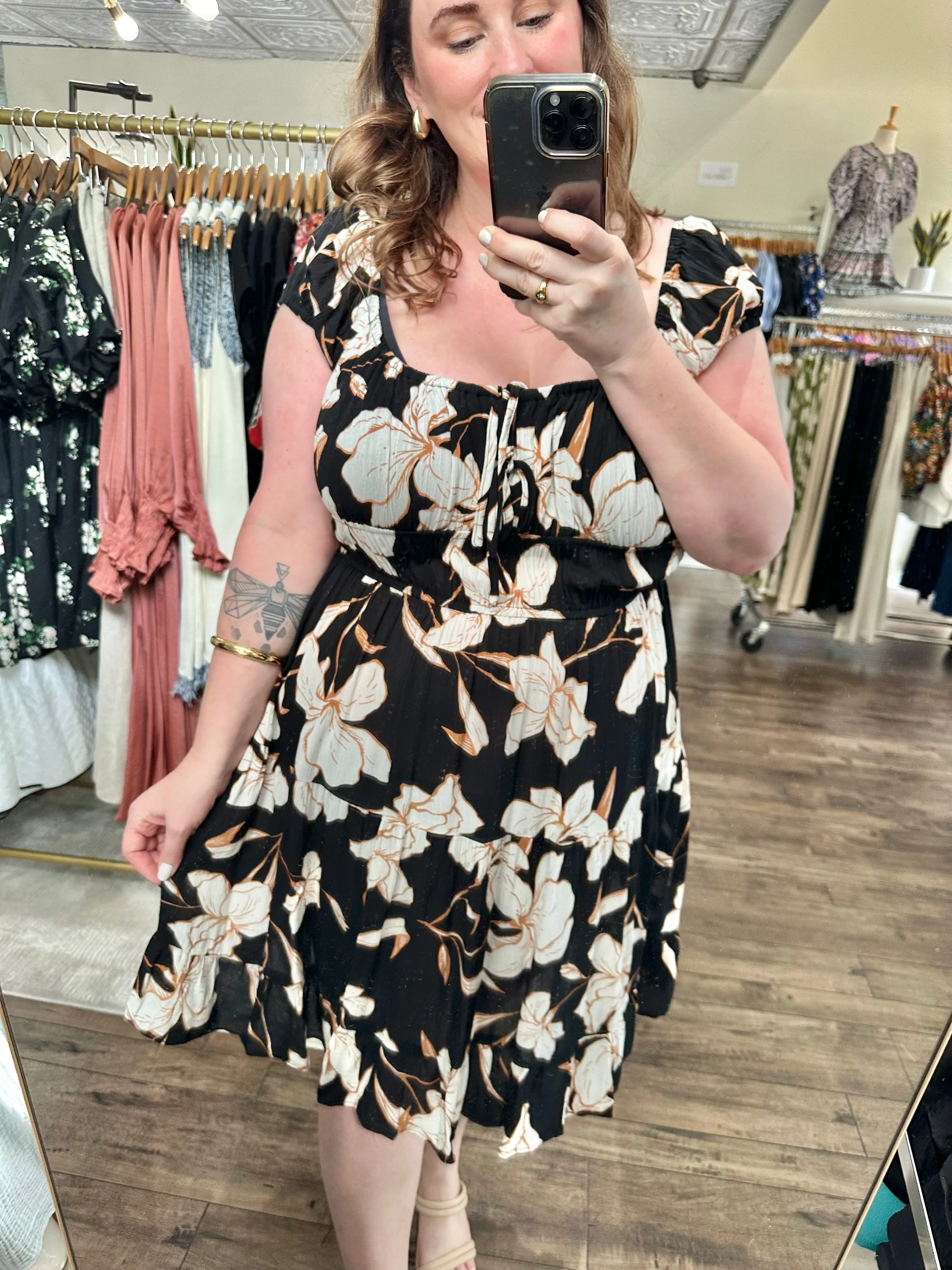 Curvy Black Floral Mini Dress