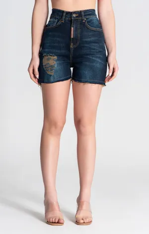 Dark Blue Ripped Denim Shorts