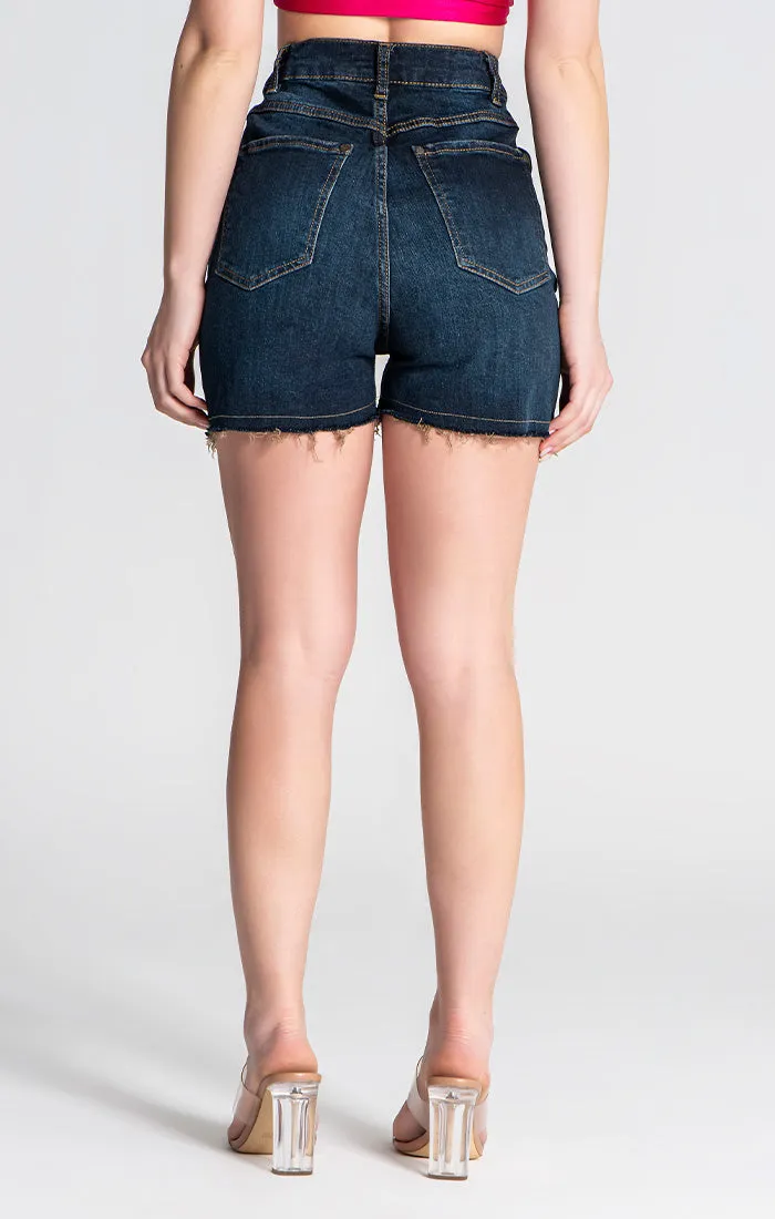 Dark Blue Ripped Denim Shorts