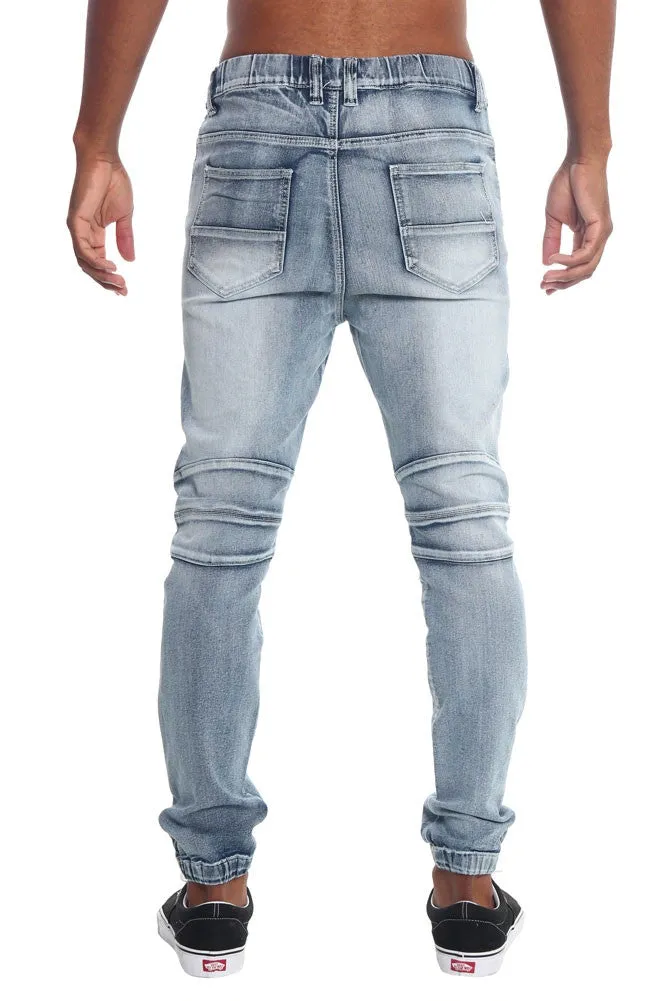 Distressed Biker Denim Jogger Pants