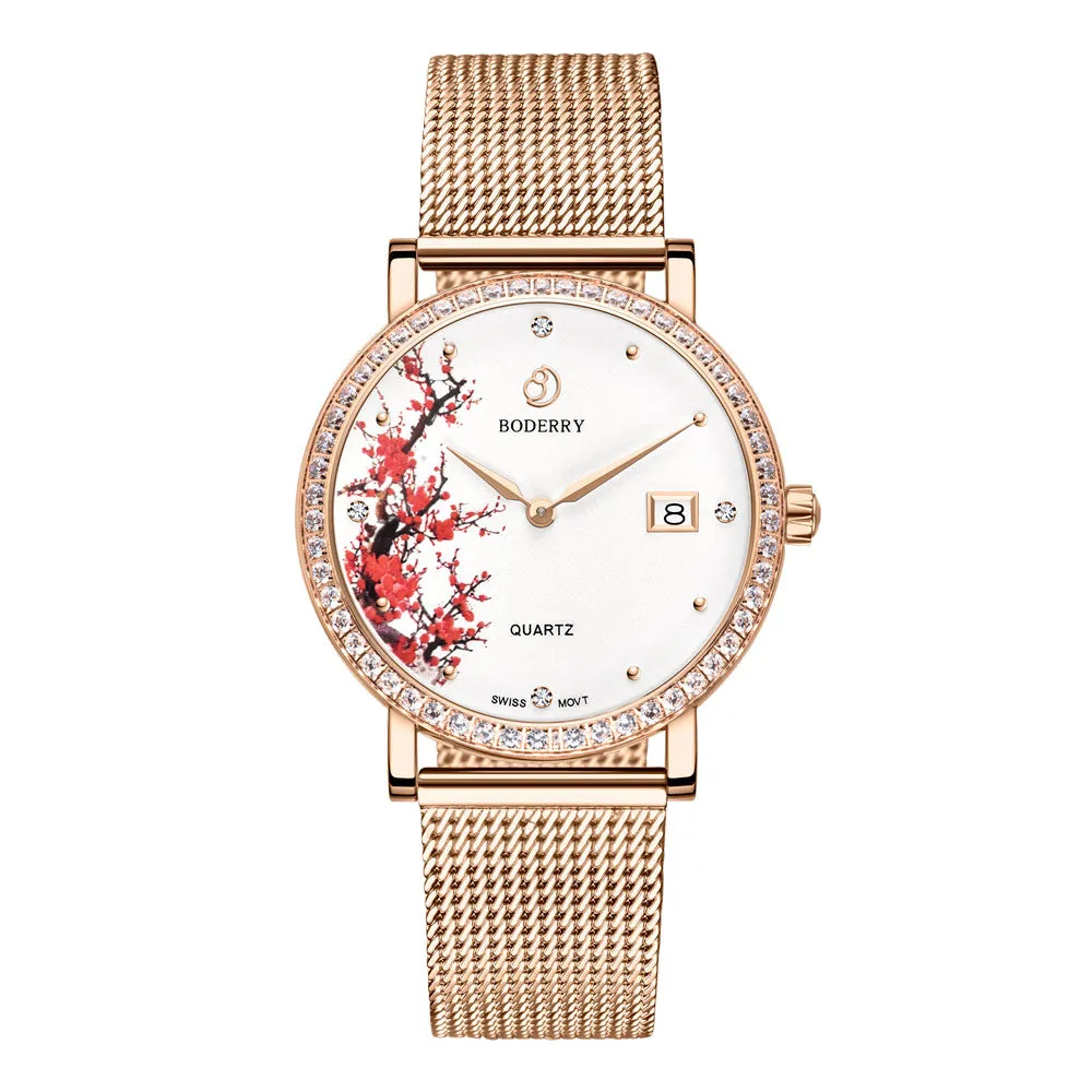 FLOWER - Swiss Quartz Movement Watch | Rose Gold & Plum Blossom