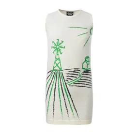 Gebroken witte T-shirtjurk met windmolen 