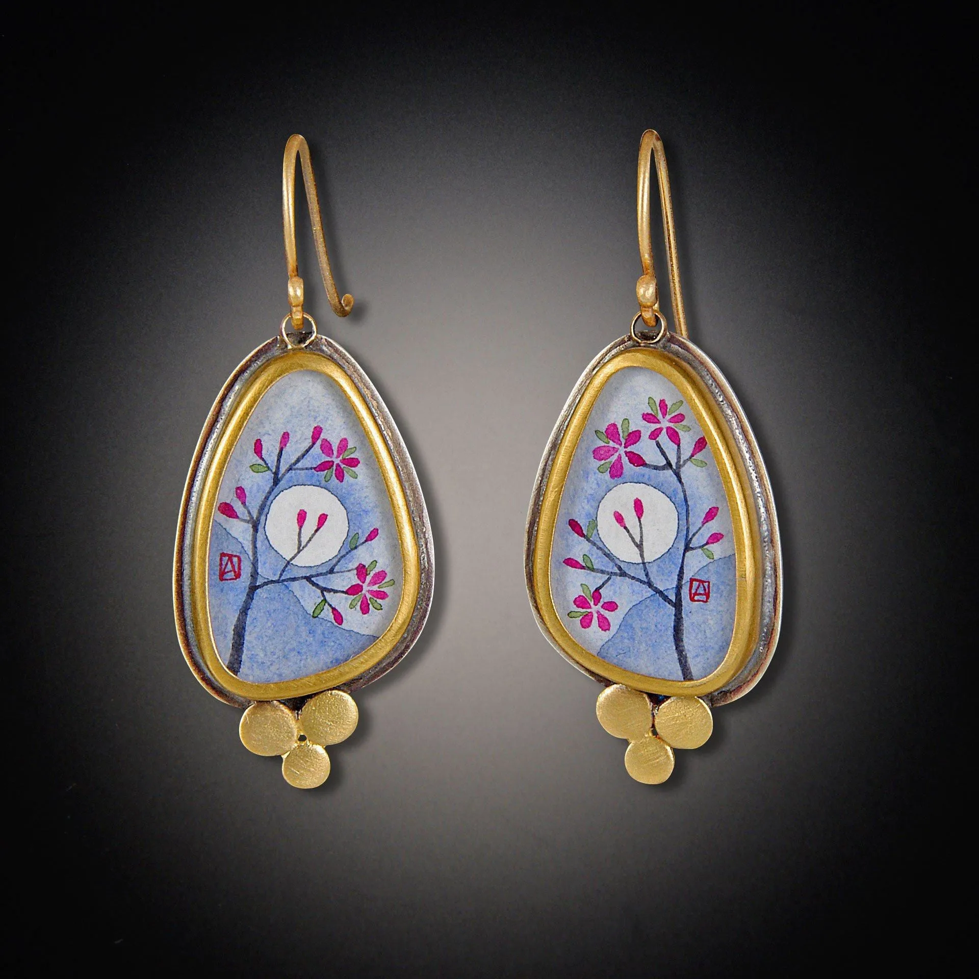 Gold Narrow Organic Plum Blossom Earrings