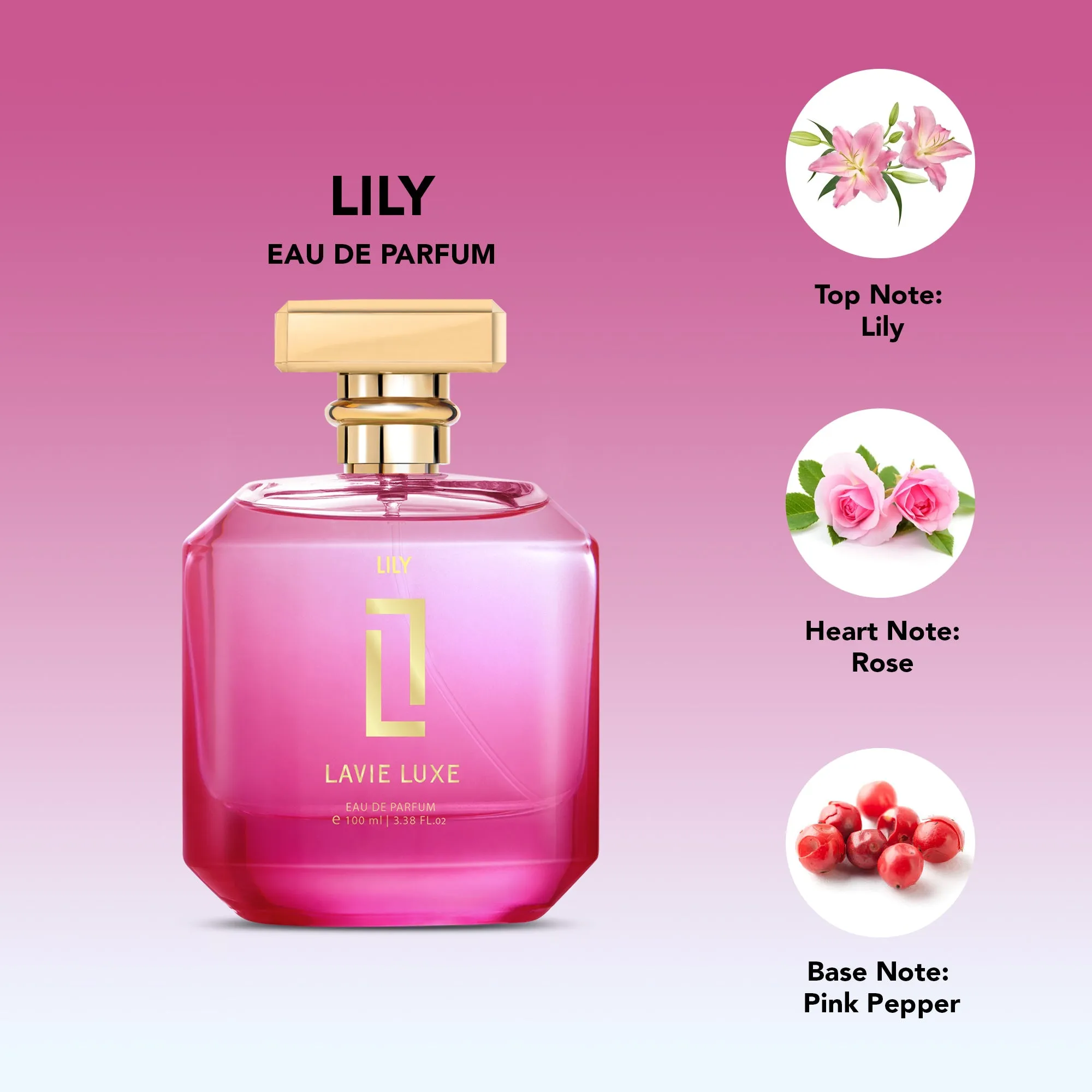 Lavie Luxe Lily Luxury Woman Eau De Parfum 100 ml ǀ  Perfume with scents Lily, Rose & Spicy  -  Pink