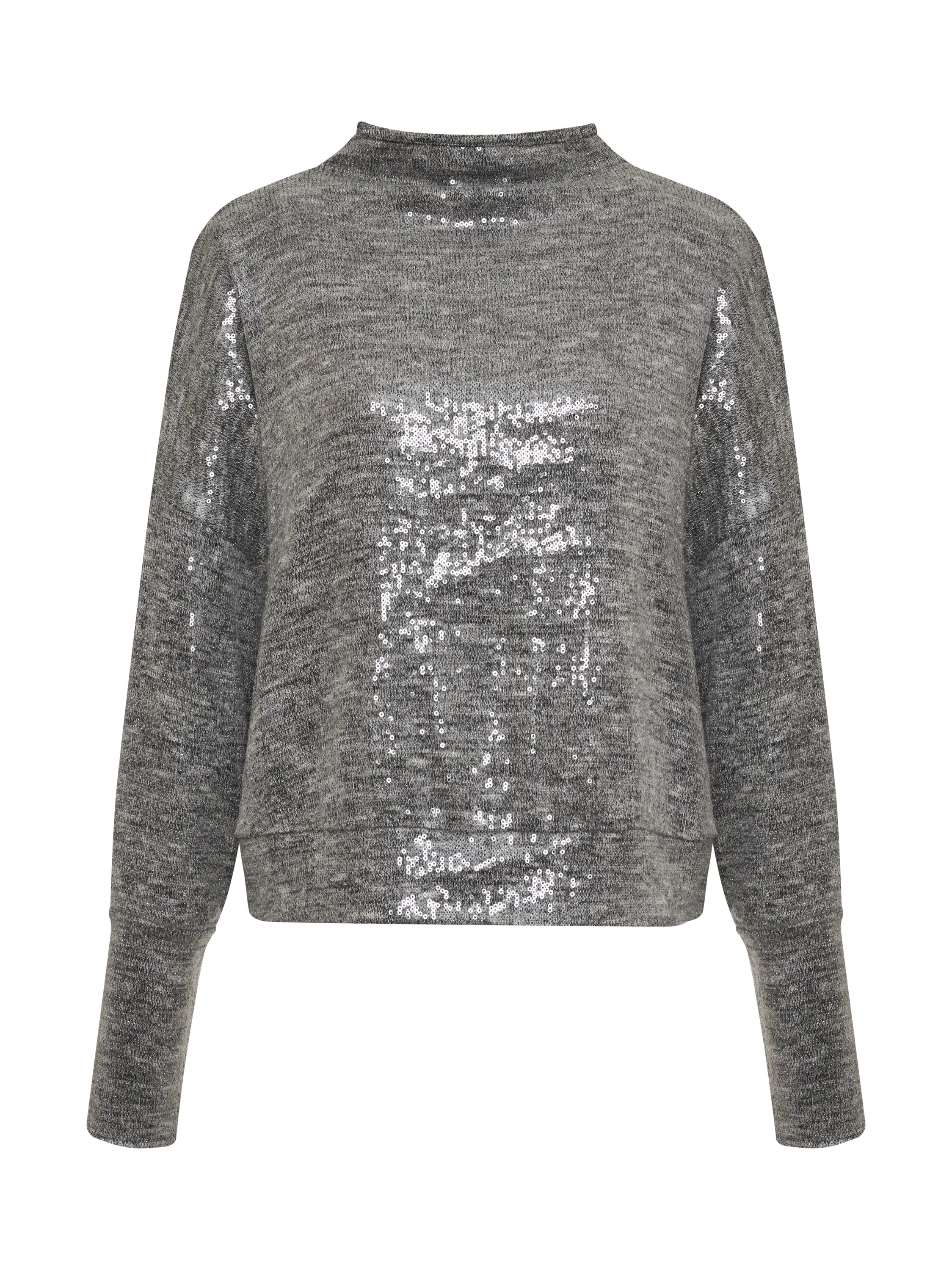 Sequin Funnel Neck Top Heather Grey Sequin