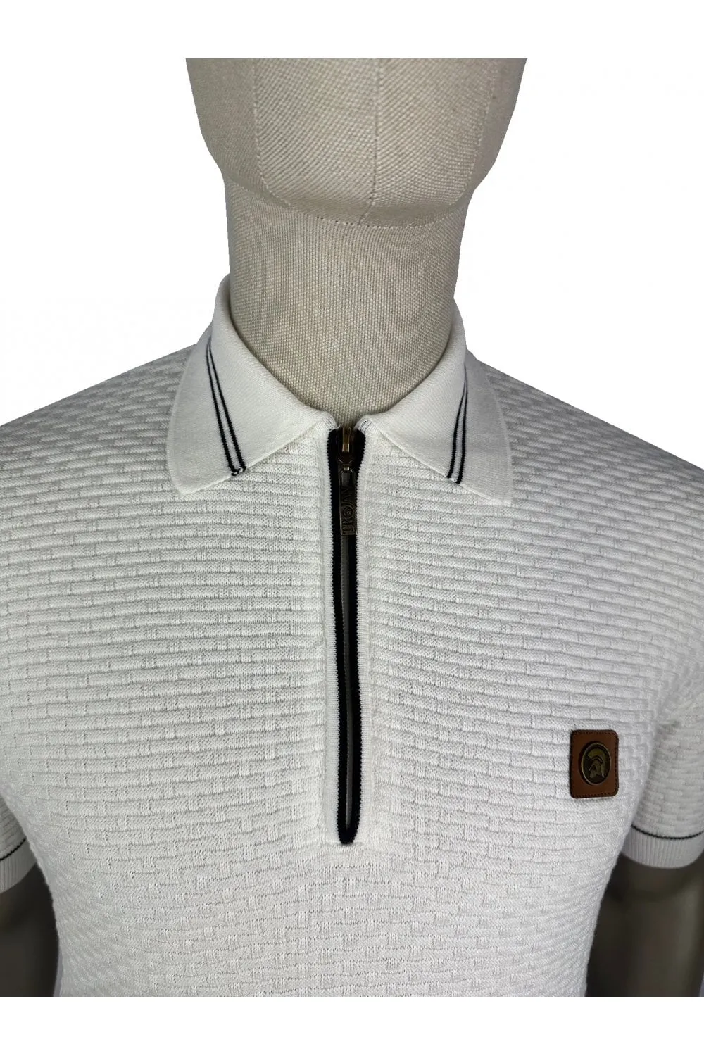 Trojan Records Men's TR8862 SS Basket Weave Fine Gauge Polo Shirt Ecru