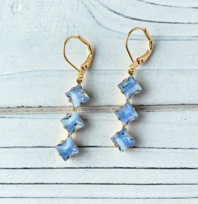 Vintage Dreamy Blue Givre Glass Drop Earrings