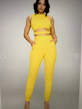 Yellow 2pc front cut jogger